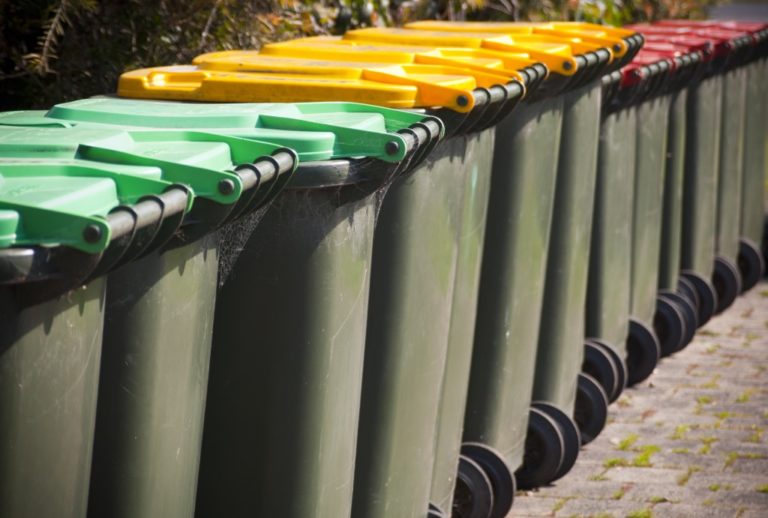 Differently colored trash bins for segregation