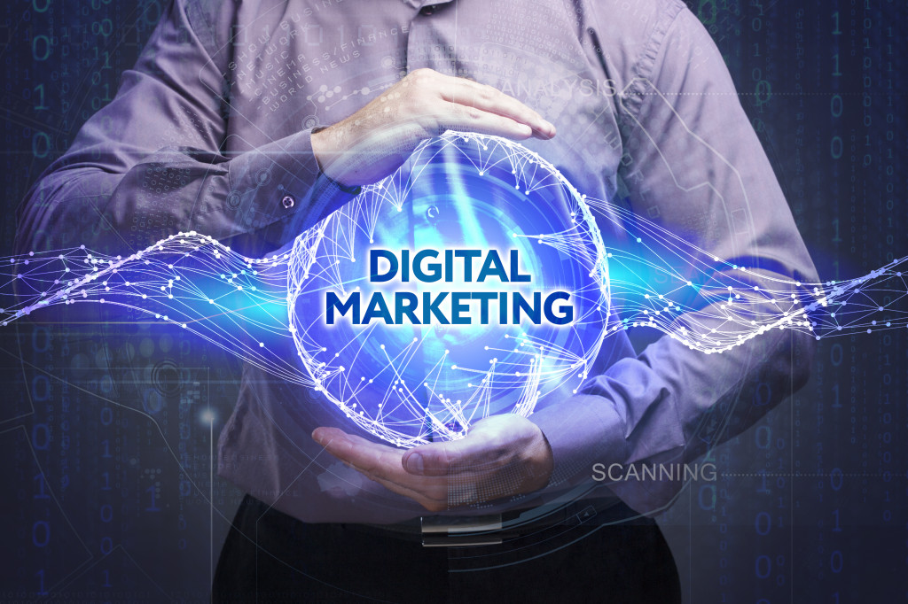 digital marketing hologram held by man